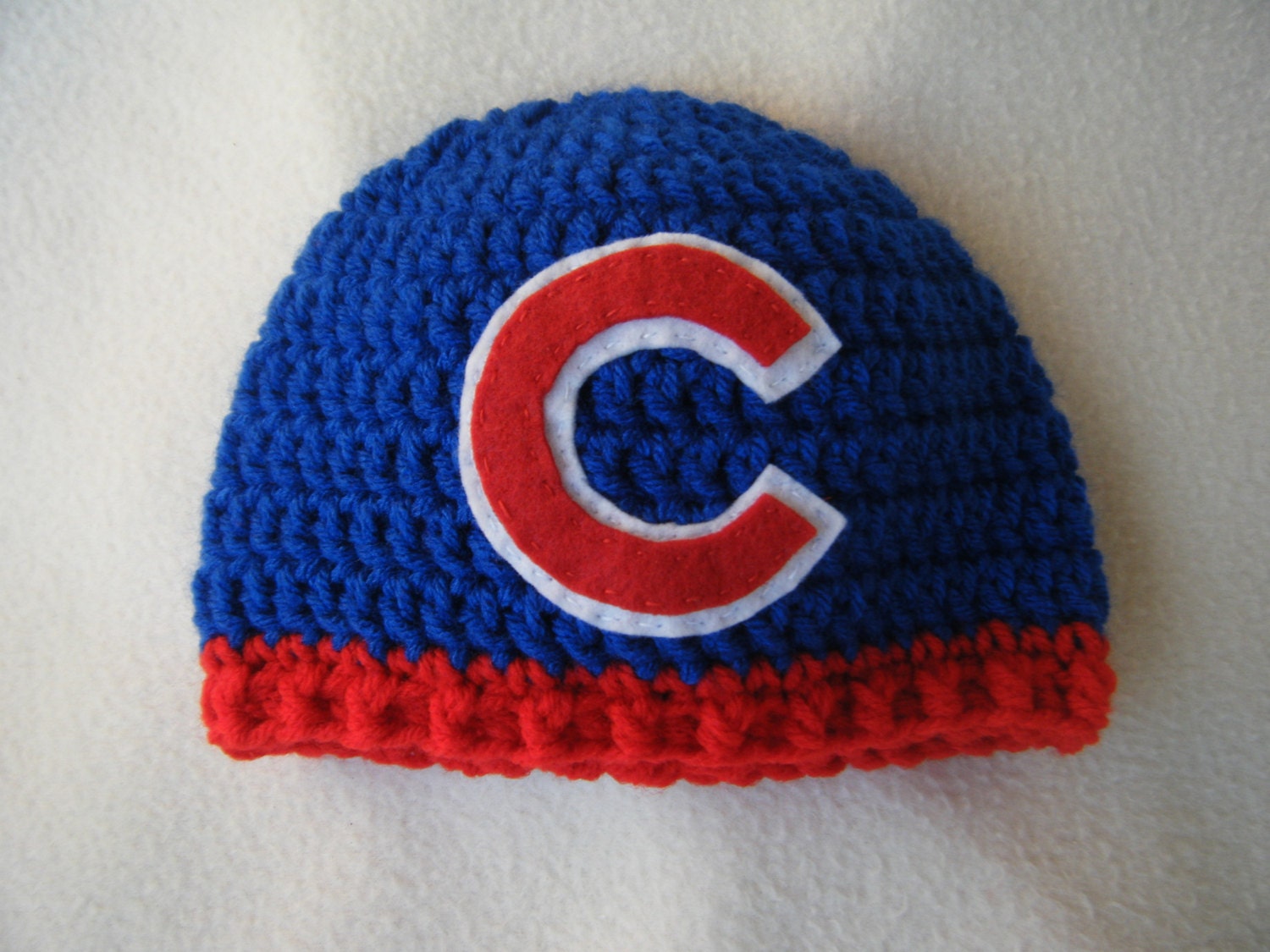 Crocheted Chicago Cubs Baby Beanie/Hat MADE TO ORDER Handmade by Me