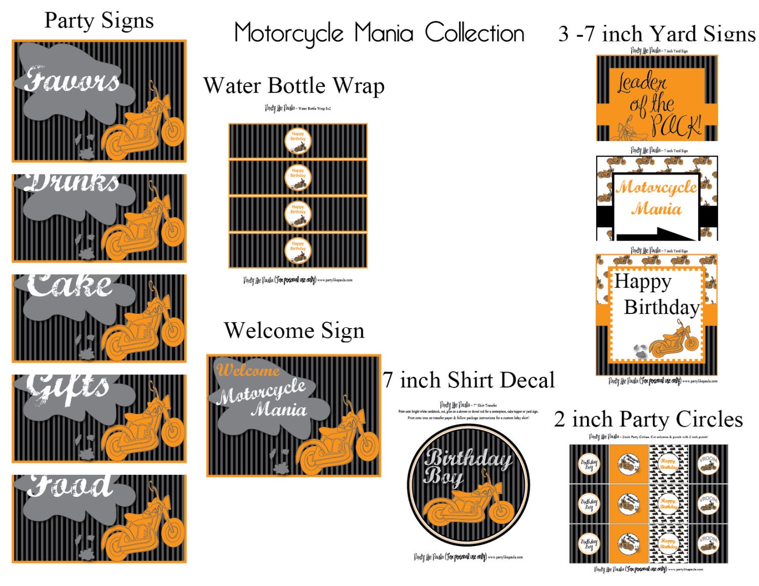 INSTANT DOWNLOAD Printable Motorcycle Mania Party Package...by Party Like Paula Il_570xn