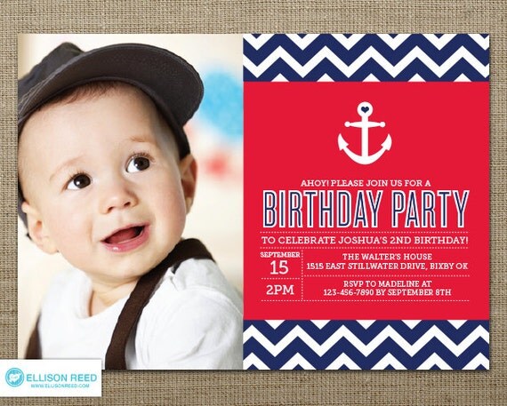 Nautical Birthday Invitation - Nautical Printable - Anchor invitation - Chevron invitation - Boy Birthday - First Birthday invitation Il_570xn