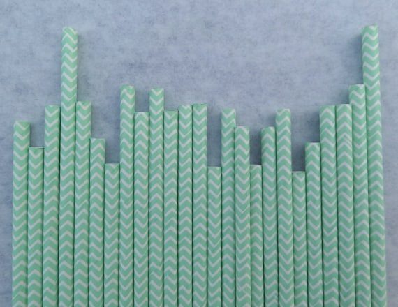 Chevron Paper Straws, Mint Green, 50 Pack, Teal, Aqua Chevron Paper Straws Il_570xn