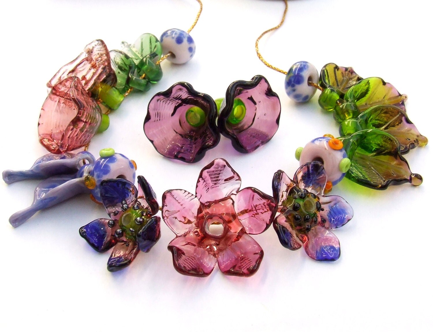 Lampwork Glass Flower Beads For Jewelry Making Set Of 19