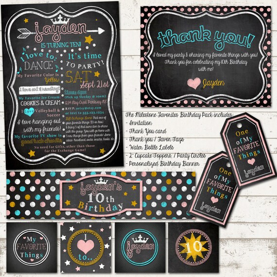 Milestone Birthday Party Suite - My Favorite Things Party Pack - First Year - Blackboard, Chalkboard - Custom, Digital, Printable Designs Il_570xn