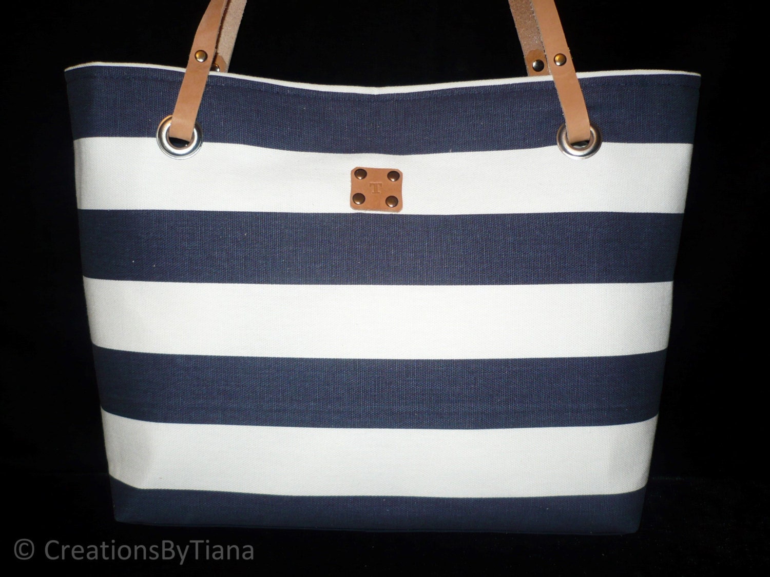 Navy Blue/White Striped Canvas Bag Purse by CreationsByTiana
