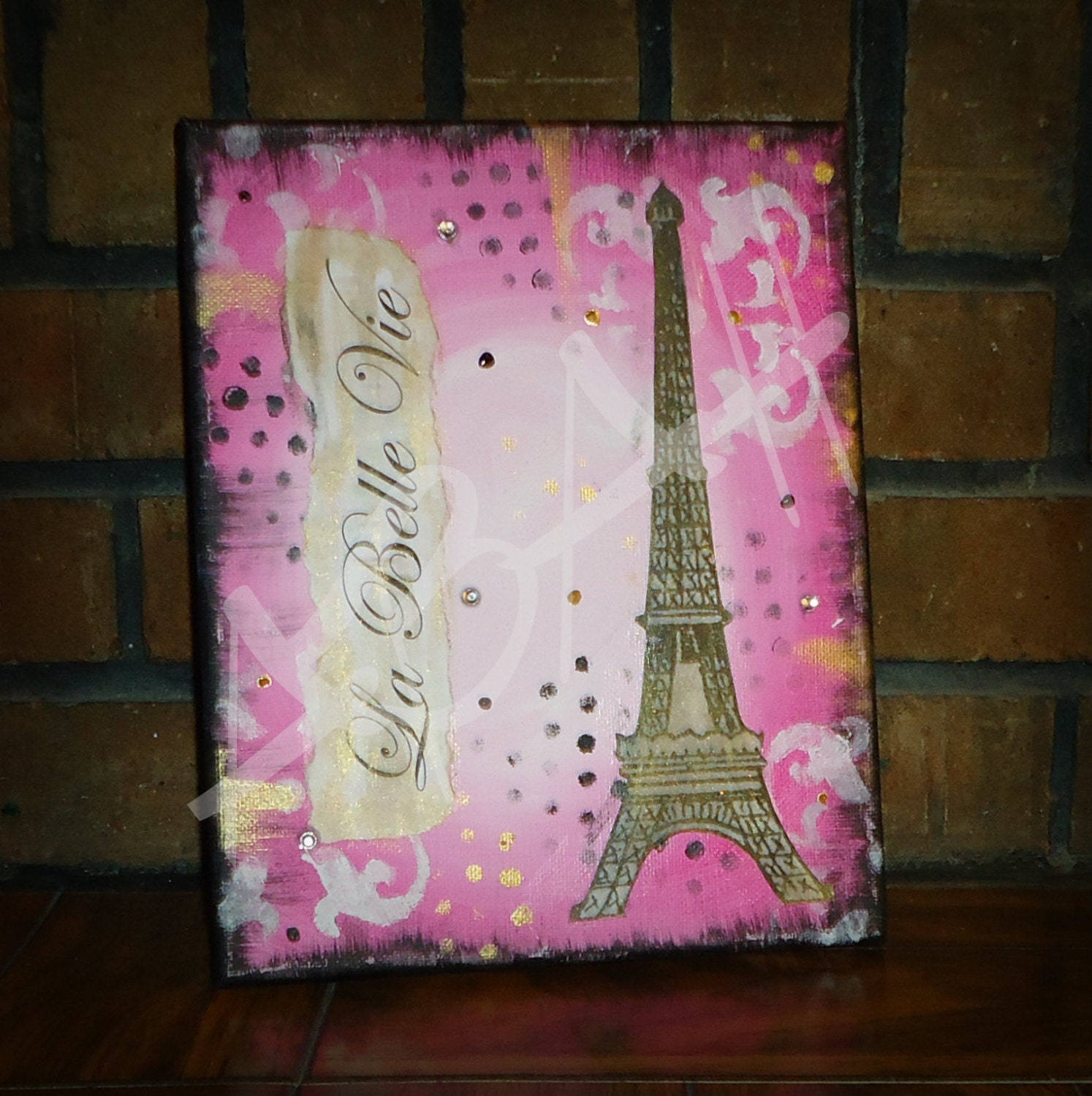 La Belle Vie; Mixed Media Original; Paris Art; Eiffel Tower - AmandaHilburnART
