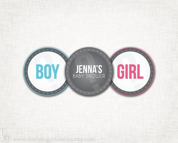 Gender Reveal Cupcake Toppers - DIY PRINTABLE File - Party Circle - Gender Reveal Party Shower - Blue Pink Gray - Gender Reveal Collection Il_570xn