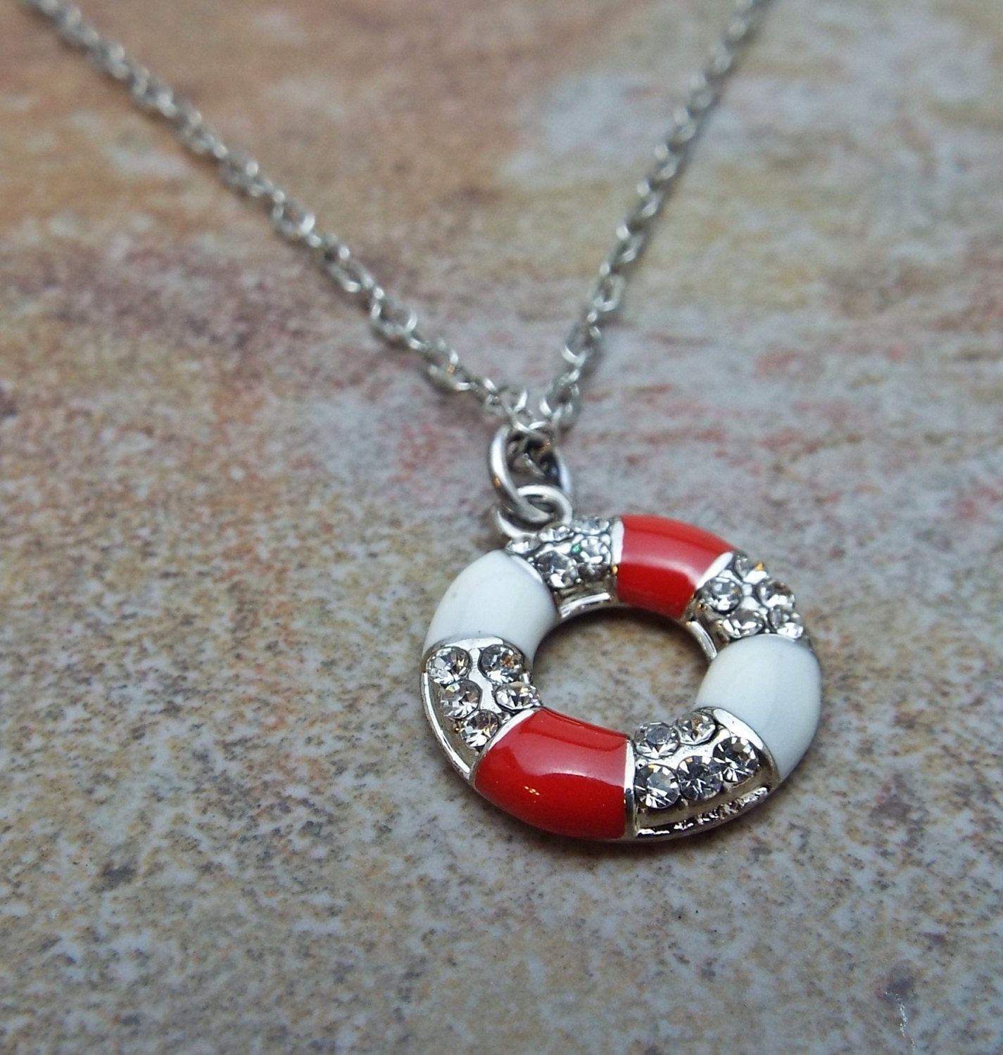 Rhinestone Life Preserver Pendant on by DrunkGirlJewelry on Etsy