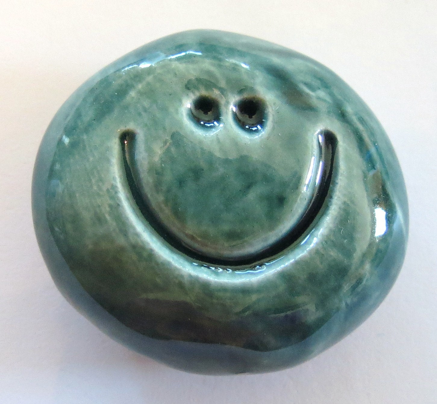 SMILEY FACE Pocket Stone Ceramic AQUA Art Glaze by InnerArtPeace