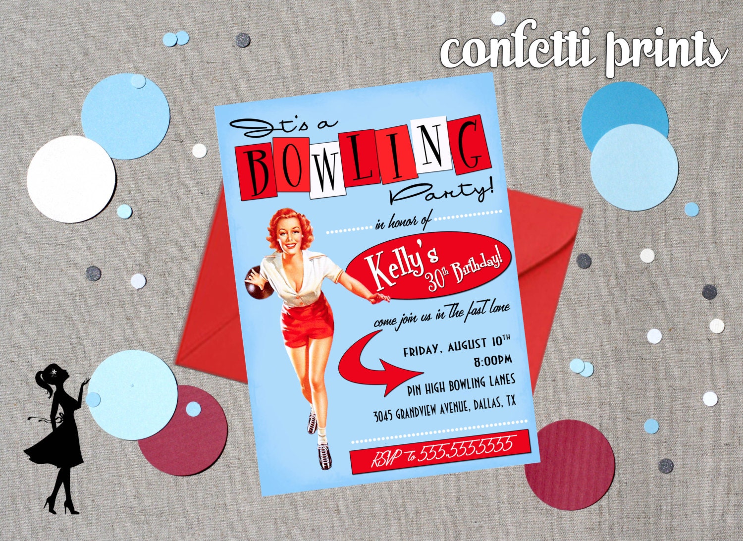 LUCKY STRIKE Retro Pinup Birthday Invitation Printable Il_570xn