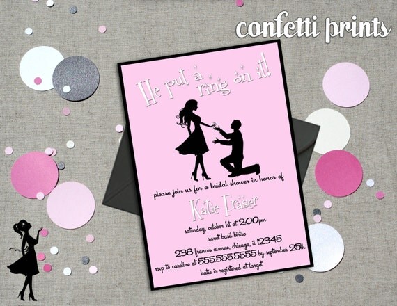 Retro Bridal Shower Invitation - HE Put A RING On It Printable Il_570xn