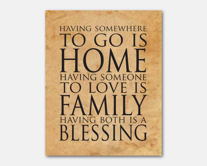 Having somewhere to go is home - Family - Blessing - Typography wall art - 8 x 10 or larger print - vintage, distressed blue, chalkboard - SusanNewberryDesigns