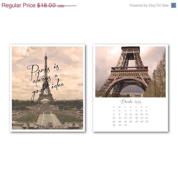 ON SALE 2014 Calendar - Eiffel Tower - Paris Calendar - France Wall Calendar - Travel Photography - Paris is always a good idea - Jewel Cas - SusanNewberryDesigns