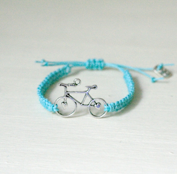 Adjustable Custom Bicycle Bracelet with macrame detail. Variety of colours available. Silver or Brass Charm. Made to Order.