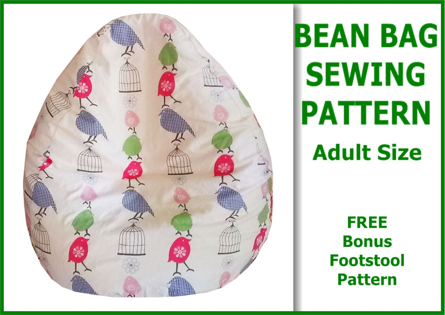Bean+Bag+Chair+Pattern+Template BEAN BAG Sewing Pattern with bonus FREE Foot Stool Cushion Pattern ...