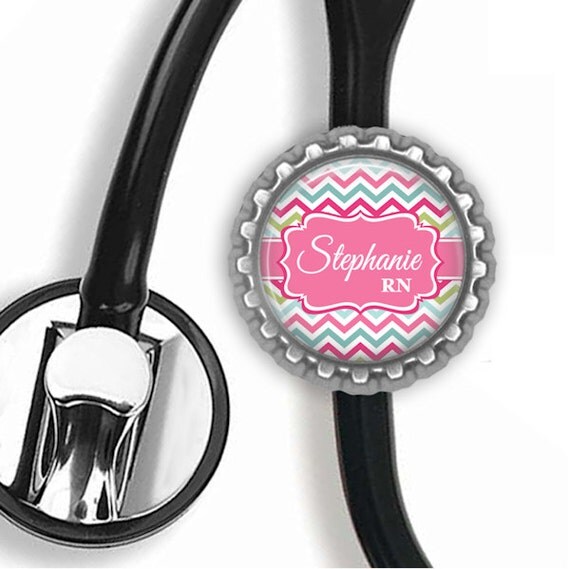 Items similar to Stethoscope ID tag, Personalized Cute Chevron Personalized Bottle Cap