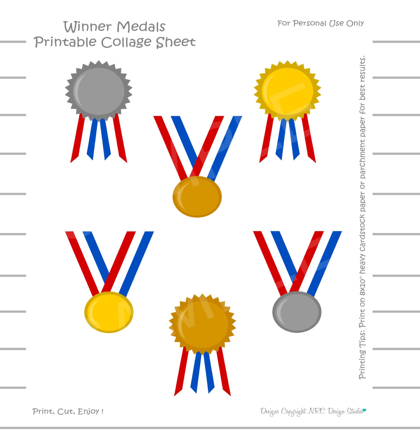 WINTER SALE - Winner Medals Printable Collage Sheet - Great for Cupcake Toppers, Scrapbooks, Teachers and Banners - Instant Download Il_570xn