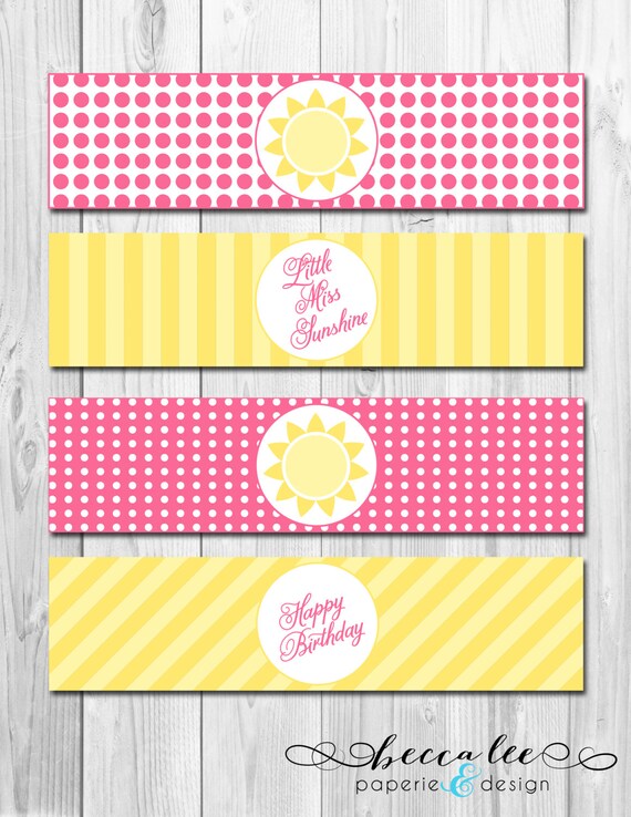 INSTANT DOWNLOAD - Water Bottle Labels - Little Miss Sunshine - Pink and Yellow - DIY - Printable Il_570xn