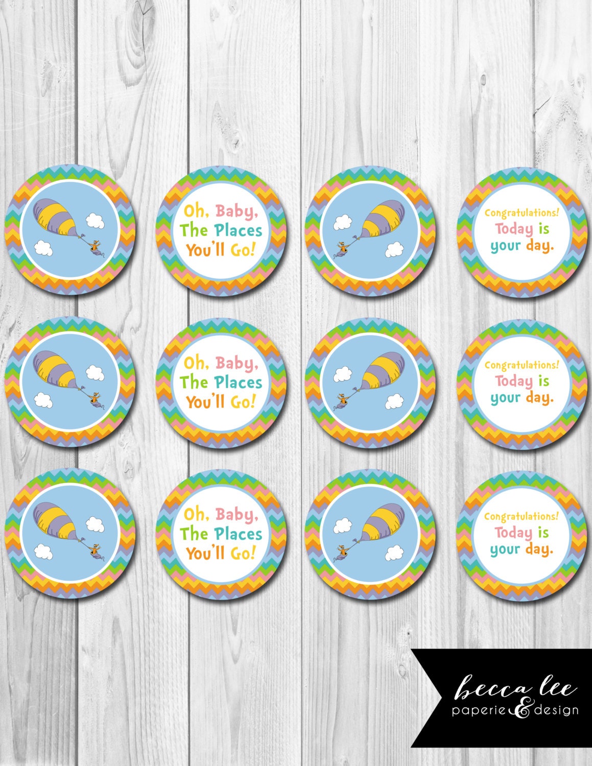 INSTANT DOWNLOAD - Cupcake Toppers - The Places You'll Go Chevron Stripe - DIY - Printable Il_570xn
