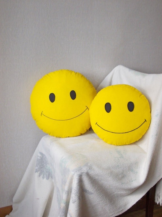 SMILE cotton pillow embroider pillow yellow by PillowsRollanda