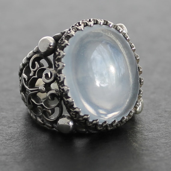 925 Sterling Silver Unique Handmade Men's Ring with White Moonstone