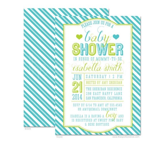 Whimsical Stripes Baby Shower Invitation - DIY Printable or Printed Invitation Options Il_570xn