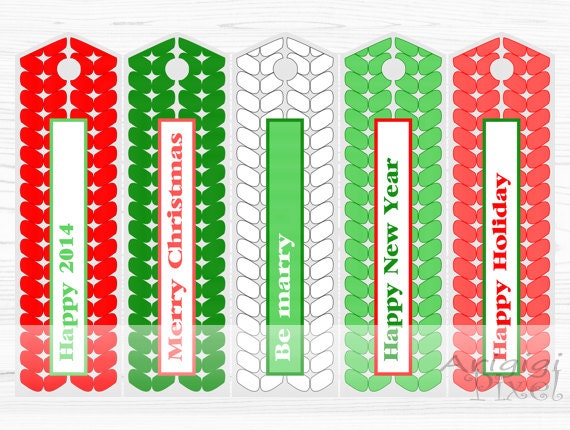 Printable bookmark, red, green, Christmas, New Year 2014, long gift tags, reminder, holiday printables, DIY Il_570xn