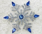Blue Rhinestone Crystal Big Snowflake Pin Brooch Q371 - AnhsJewelry