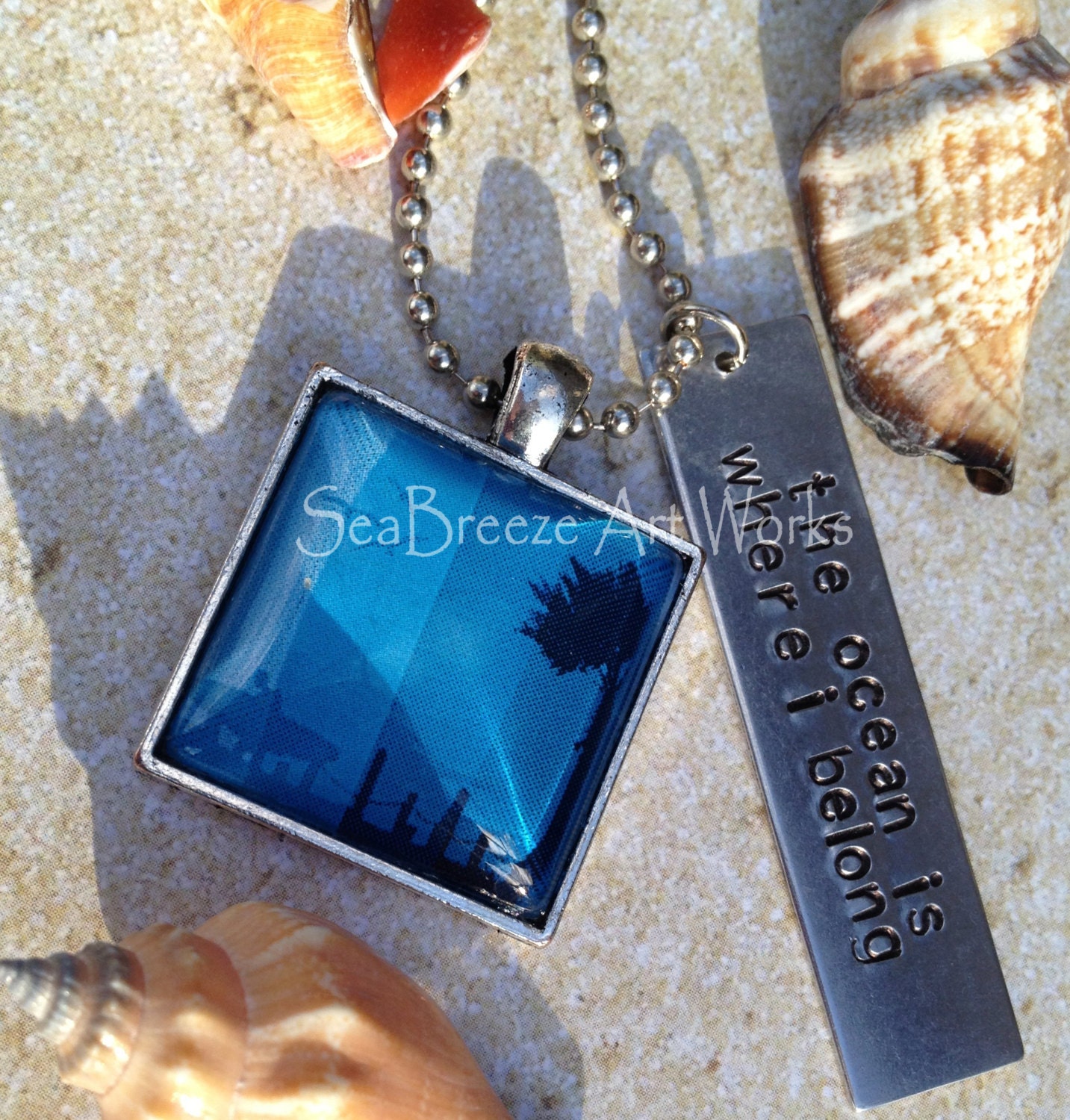 Beach Necklace The Ocean is Where I Belong Hand Stamped - SeaBreezeArtWorks