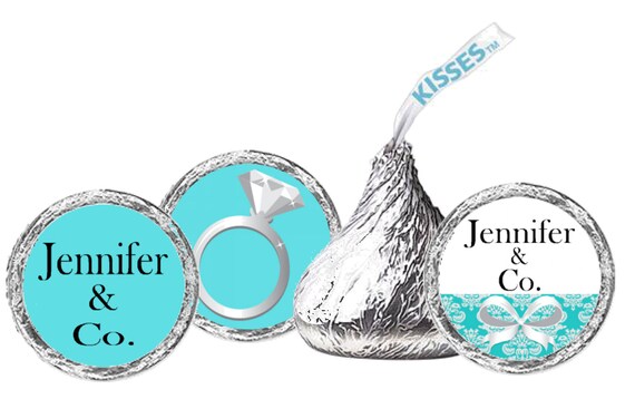108 - Tiffany & Co Style Kisses Stickers - Bridal Shower Stickers Labels Birthday Party Baby Shower Wedding Bat Mitzvah Il_570xn