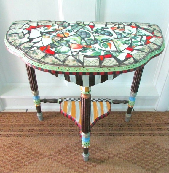 Items similar to Hand Painted Table, Wood Table, Antique Table, End