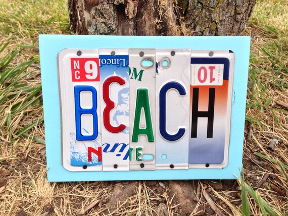 BEACH Custom Recycled License Plate Art Sign by CustomPlateArt4U