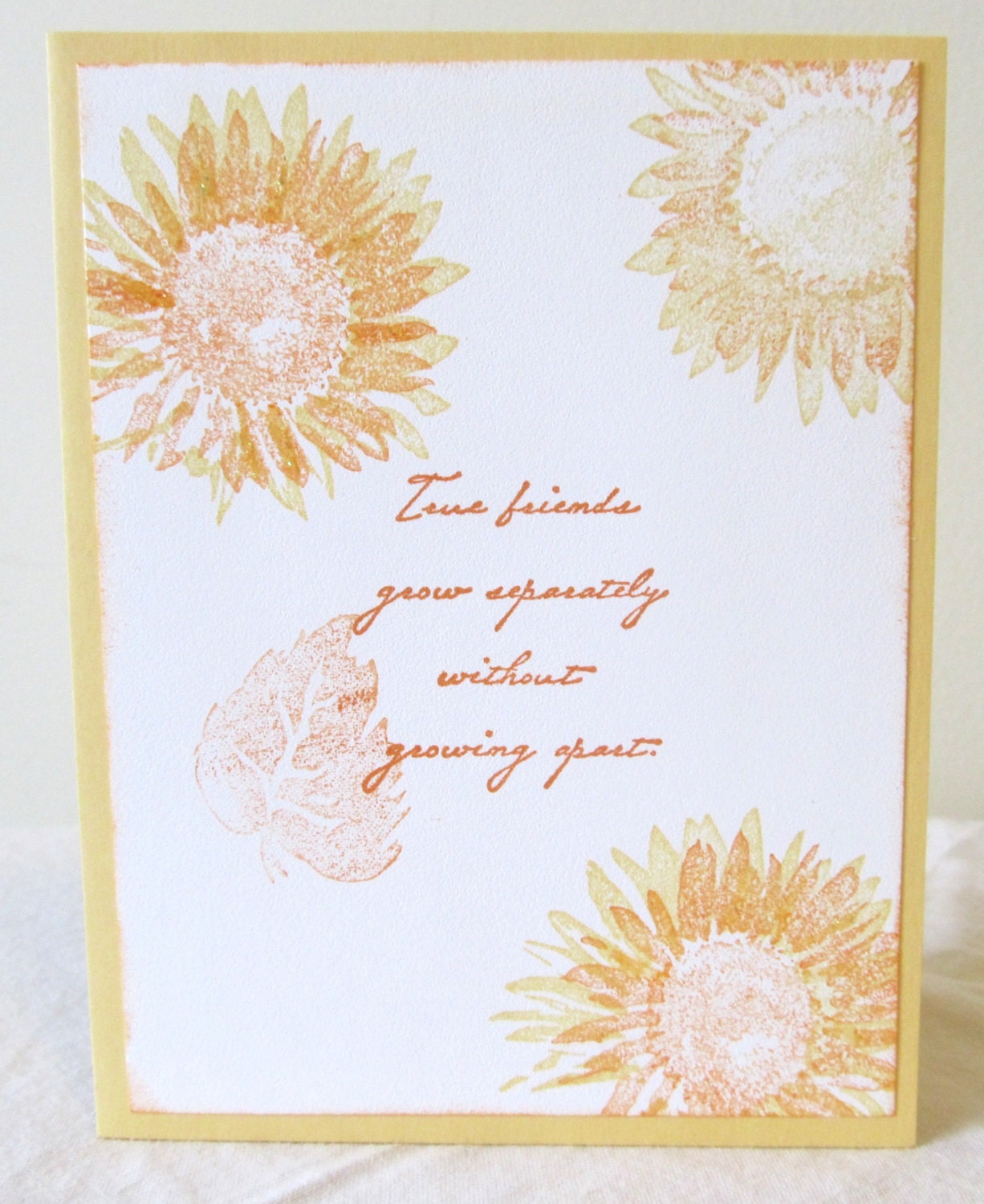 Handmade White and Yellow Card - Hand Stamped Card - Sunflower Card - All Occasion Card - Blank Card - Friendship Card - Yellow Card - PrettyByrdDesigns