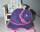 Crocheted Purple/Pink Cotton Baby Sun Hat - Newborn to 6 Months - BridgetsCollection