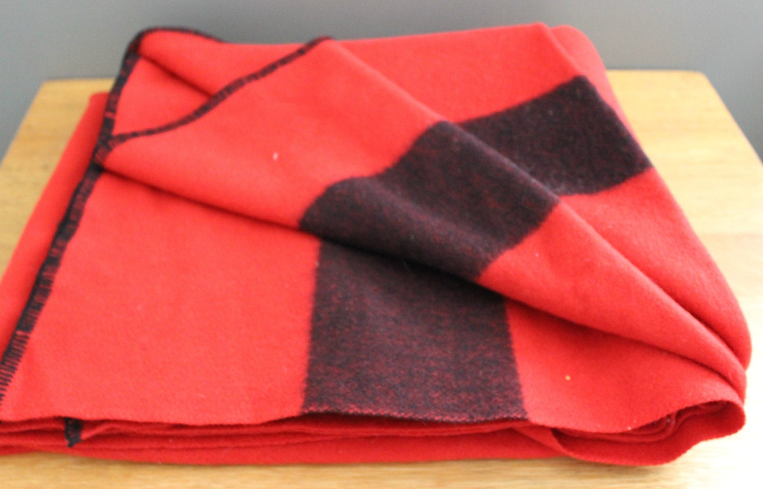 Vintage 100 Wool Blanket / Red with Black by BlueSugarVintage