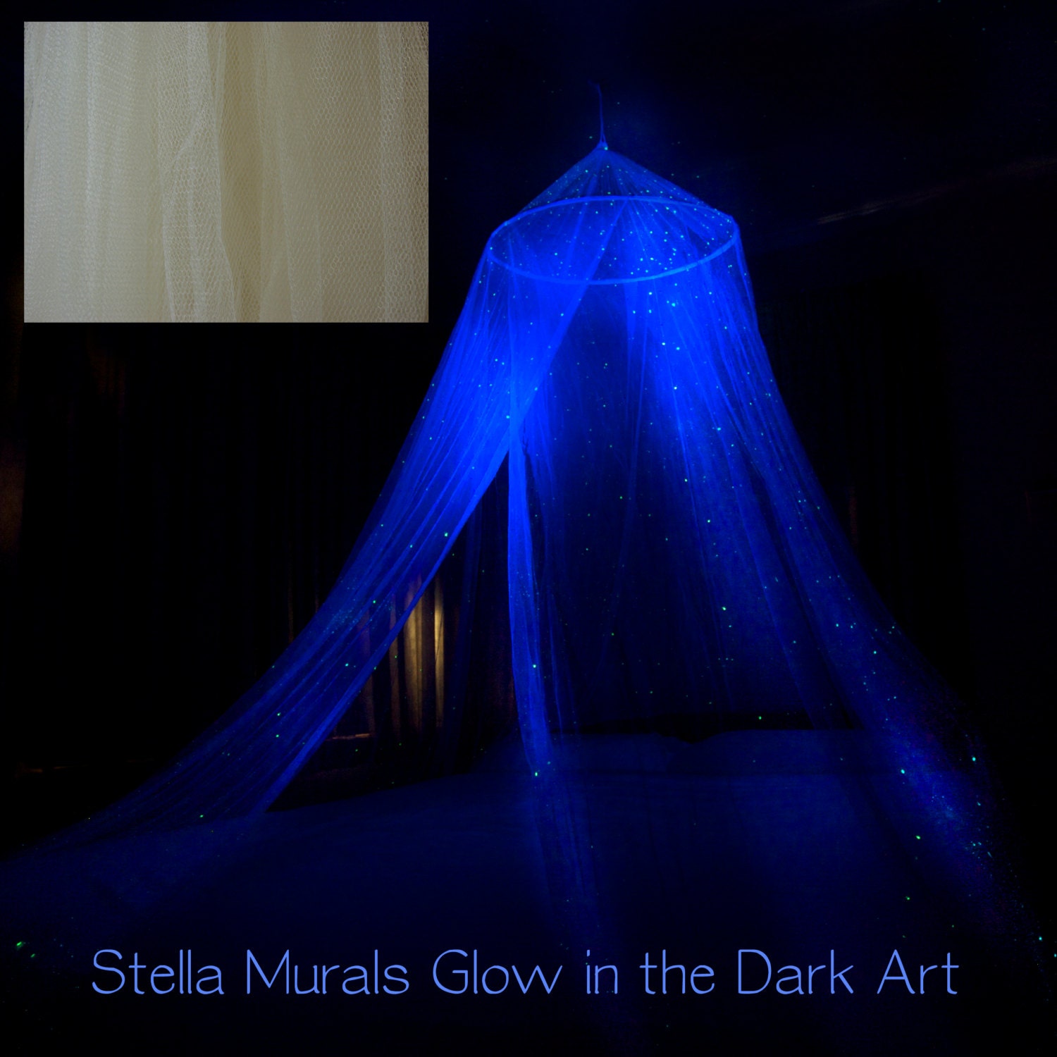 Starry Night Bed Canopy - Cream - a romantic night light that glows all night - StellaMurals