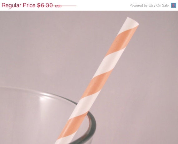 Cyber Week SALE 10% OFF 50 Peach Stripe Straws - ships less than 24 hours Il_570xn