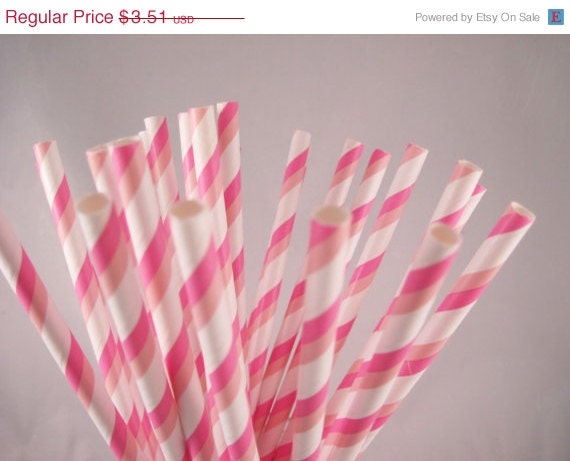 ON SALE 25 Hot Pink and light pink Stripe Straws - ships less than 24 hours Il_570xn