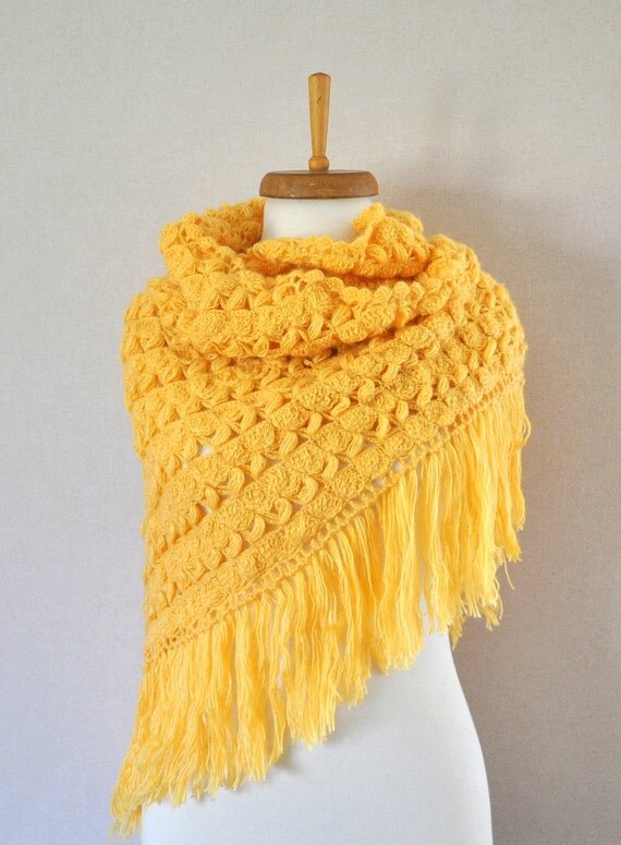 Crocheted shawl Yellow shawl Mohair Shawl Crochet shawl Yellow Bridal Shawl