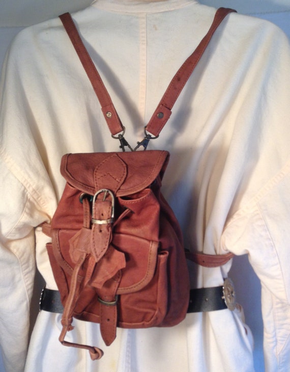 Brown mini vintage leather backpack mini 1970s by crazygoodbananas