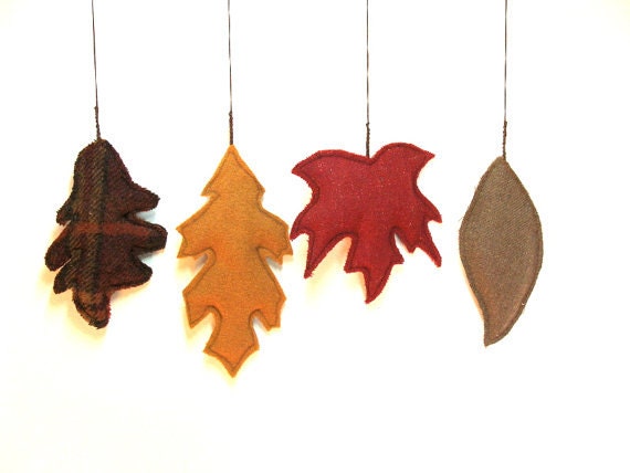 Leaves Autumn Fall Eco Decor Upcycled Wool Balsam Fir Filled Ornament Fall Environmental Aromatic Thanksgiving Decoration set of 4 - InJoyEcoCutie