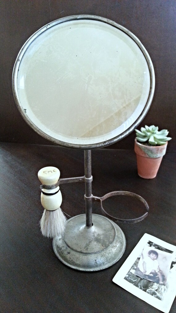 Antique Shaving Mirror stand / Shaving Brush / Vintage Mirror
