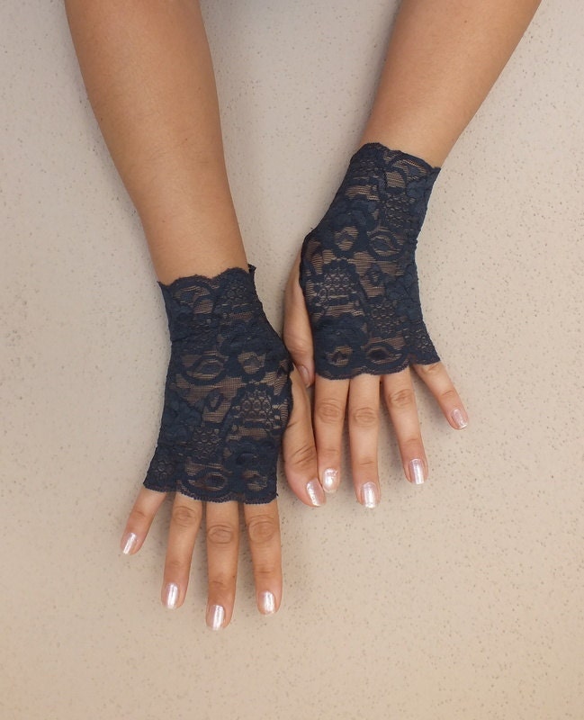 Items similar to Navy Blue lace gloves wedding glove steampunk noir gypsy lolita cocktail tea