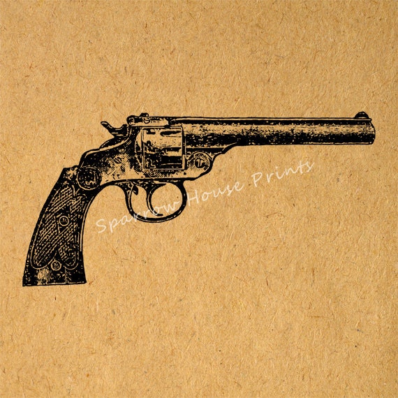Antique Art Revolver Print Western Gun Wall by SparrowHousePrints