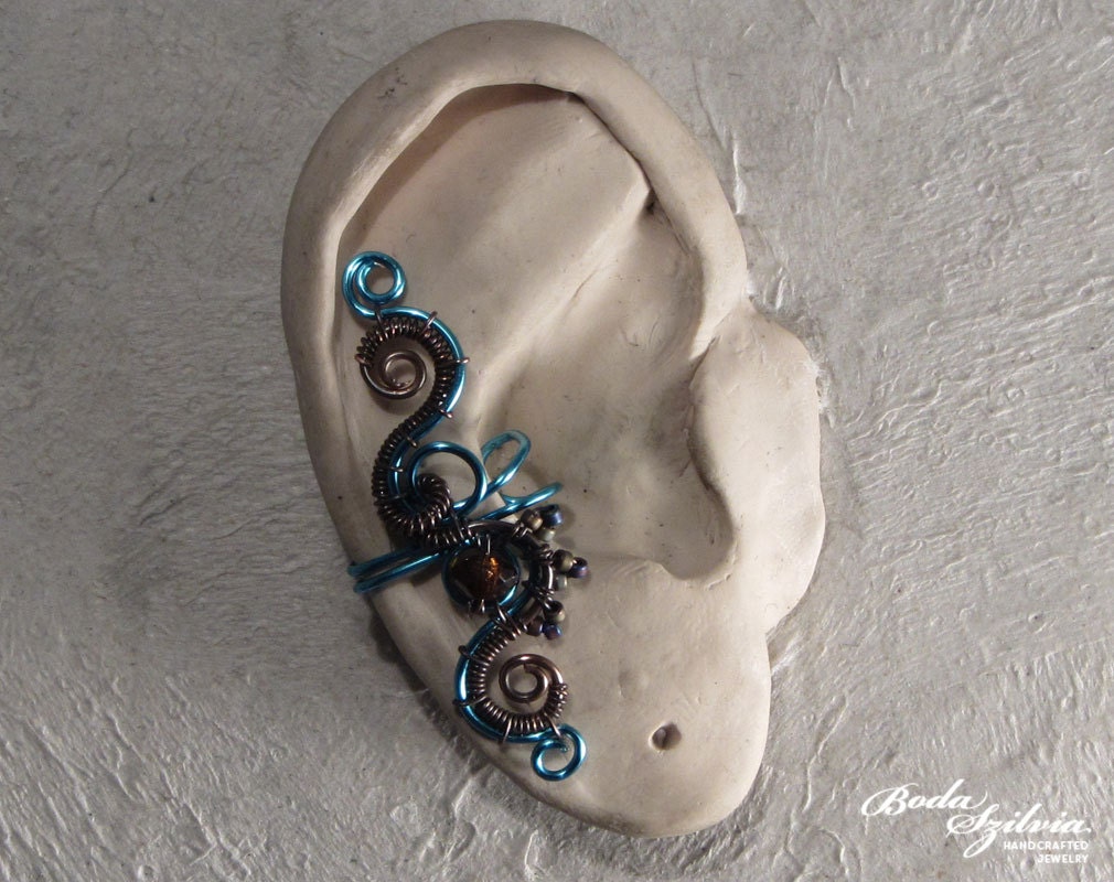 Copper And Blue Wire Wrapped Ear Cuff By Bodaszilvia On Etsy