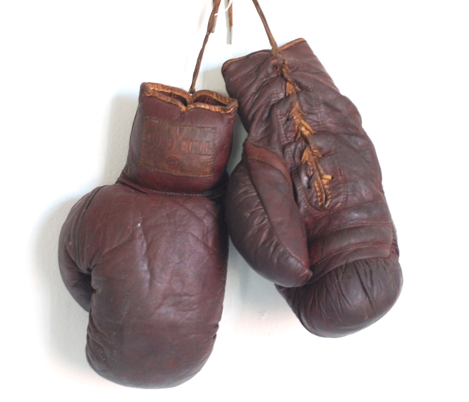 Vintage Leather Boxing Gloves Golden by thevintagetreehouse