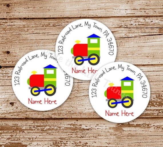 Set of 20 / Choo Choo TRAIN Address Labels, Stickers / Red, Blue, Green Il_570xn