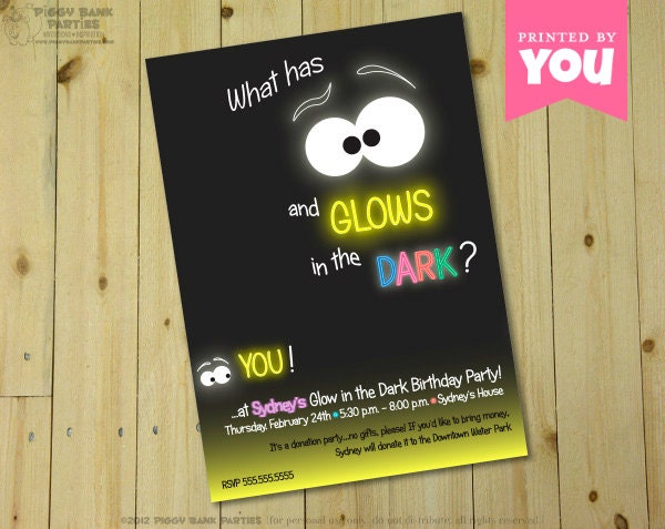 GLOW in the DARK Invitation - Personalized DIY Printable Sleepover Invite Il_570xn
