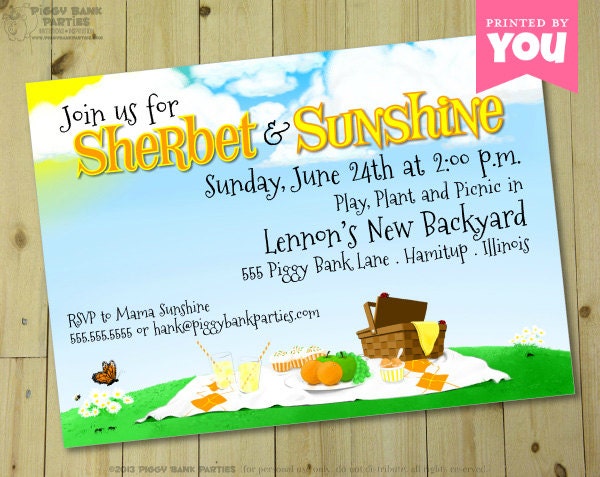 SHERBET & SUNSHINE Invitation - Personalized DIY Printable Picnic Themed Invite Il_570xn