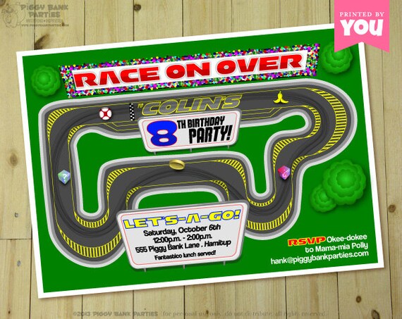Video Game Racer Invitation - Personalized DIY Printable Mario Kart Inspired Invite // Birthday or Sleepover Il_570xn