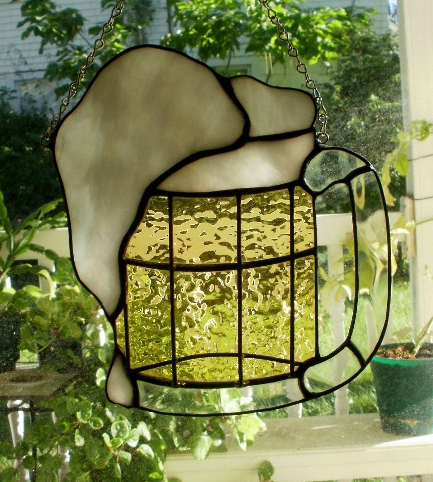 Large Mug of Beer with Suds Stained Glass by missourijewel on Etsy