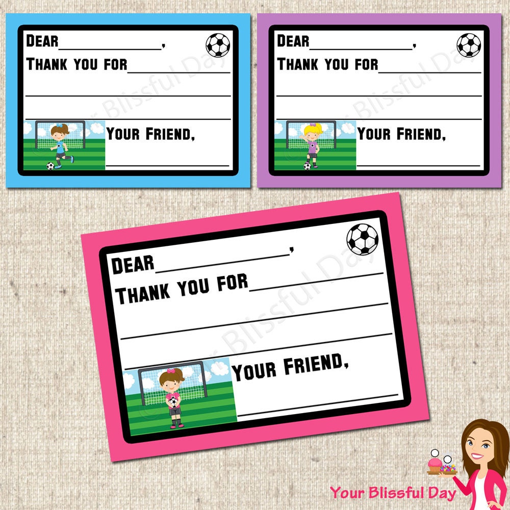 PRINTABLE Girl Soccer Thank You Cards Il_570xn